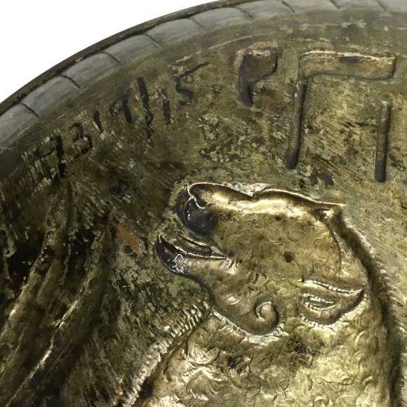 Antique Judaica Brass & Copper Plate Hand-Etched Hebrew Script "Yehuda" Lion - Picture 6 of 9